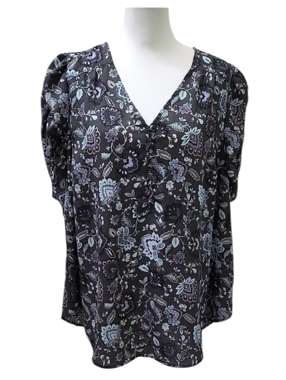 Torrid Harper Floral Paisley Blouse Size 3 3X Gray Flowy V-Neck Top